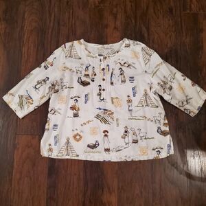 Hot Cotton Linen Top with Colorful Peruvian Scenes Size 2X